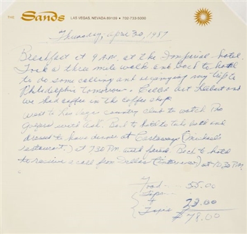 Joe DiMaggio Diaries Hand Written Page in Folding Binder